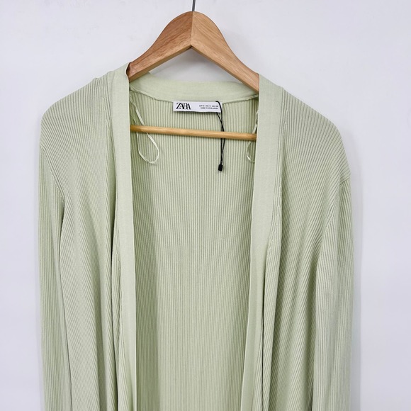 ZARA Ribbed Green Long Duster Cardigan Women Sz MED - Picture 3 of 6
